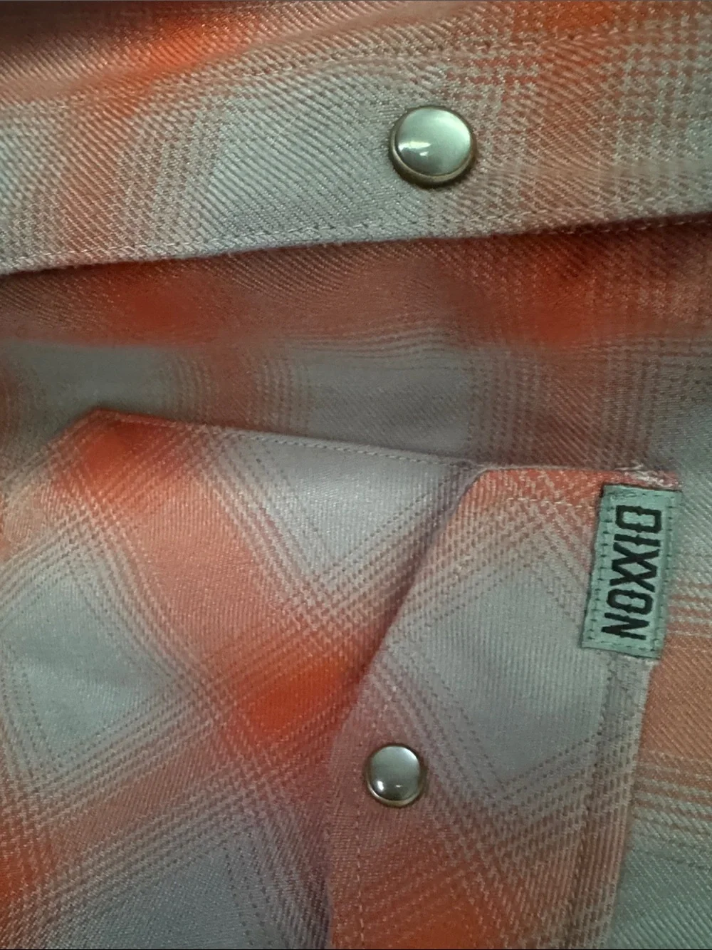DIXXON Gray and Orange WOMENS Plaid Snap-Front Shirt